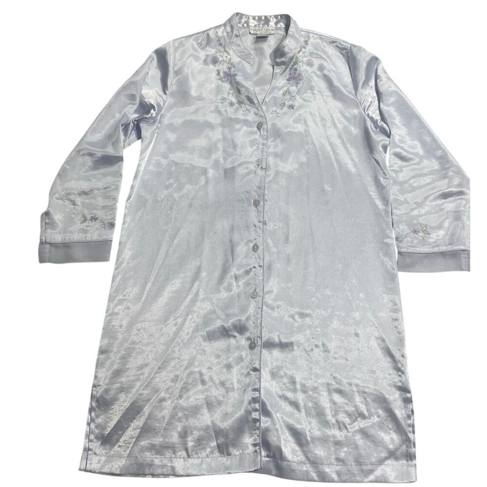 VTG Morgan Taylor Intimates Sleep Shirt Button Front Womens Size 8 Silver *Flaw